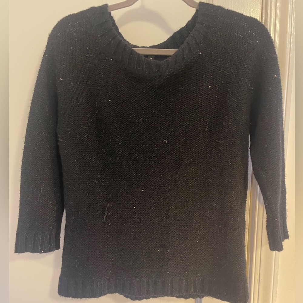 Talbots 3/4 sleeve boatneck black sparkle sweater. Women’s size medium.